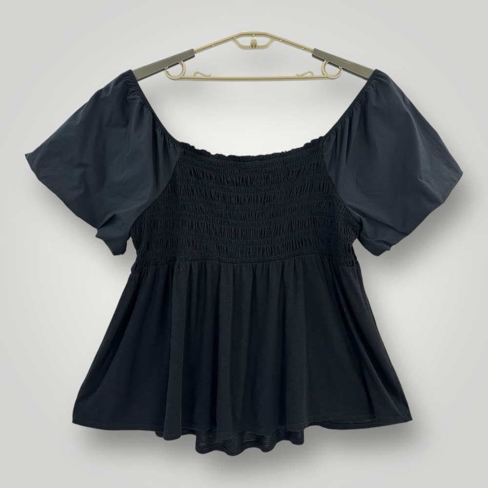 NEW $45 TORRID Babydoll Shirt Top Black Smocked Puff Sleeve Womans 4X Tunic NWT - Picture 3 of 7